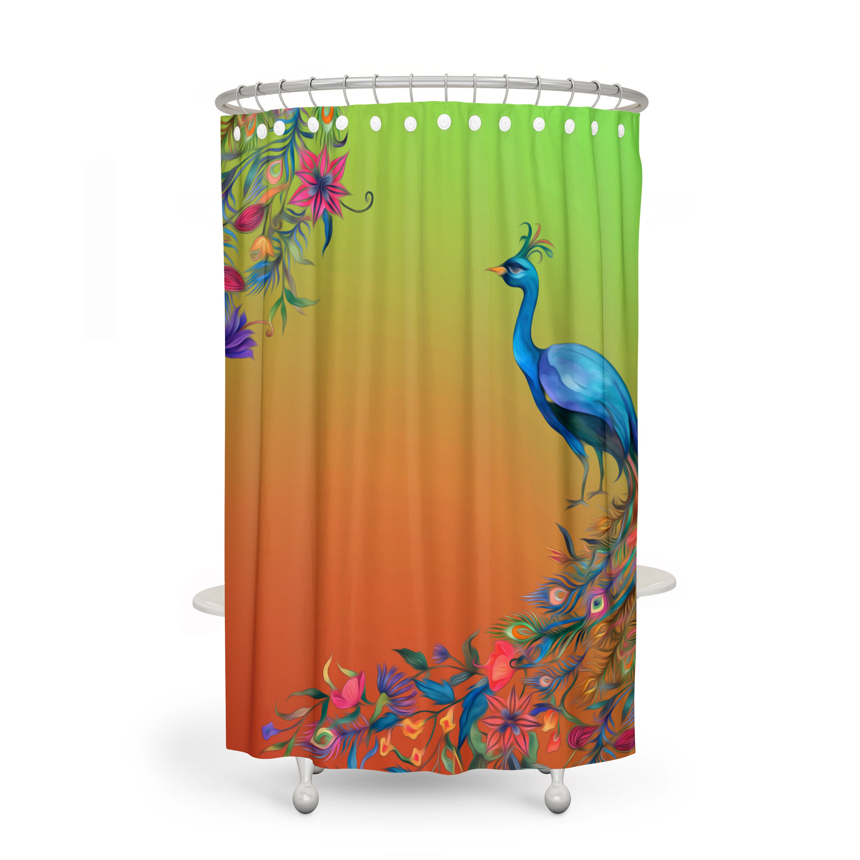Peacock Feather Shower Curtain with Bohemian Bath Set - Image 2