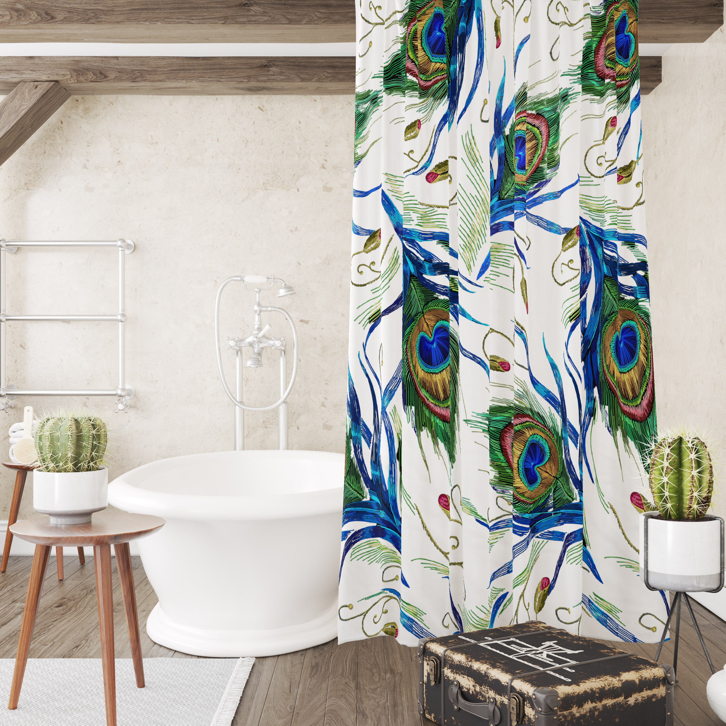 Peacock Shower Curtain, Kids Bathroom Decor with Restroom Shower Curtain Options