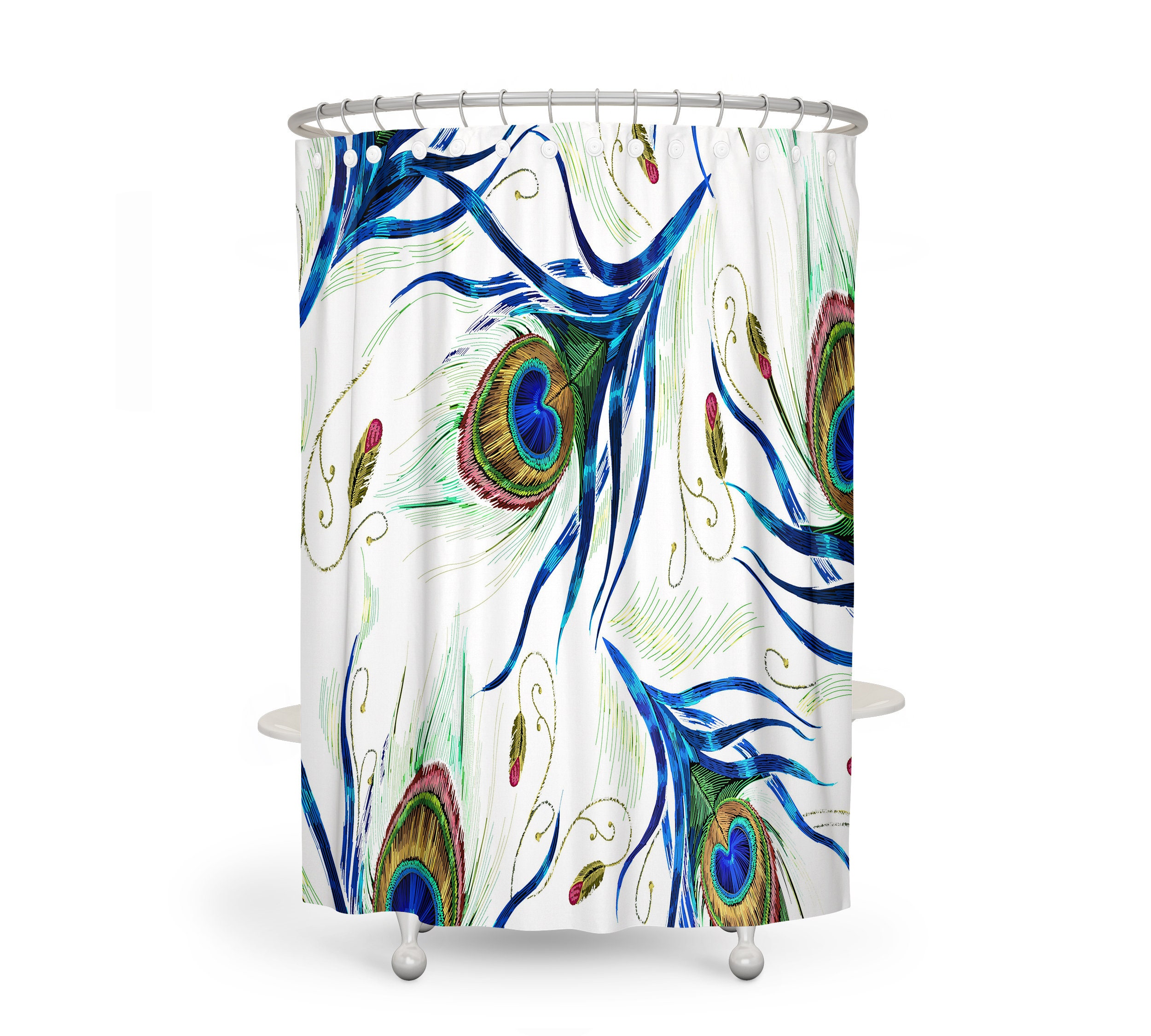 Peacock Shower Curtain, Kids Bathroom Decor with Restroom Shower Curtain Options - Image 3