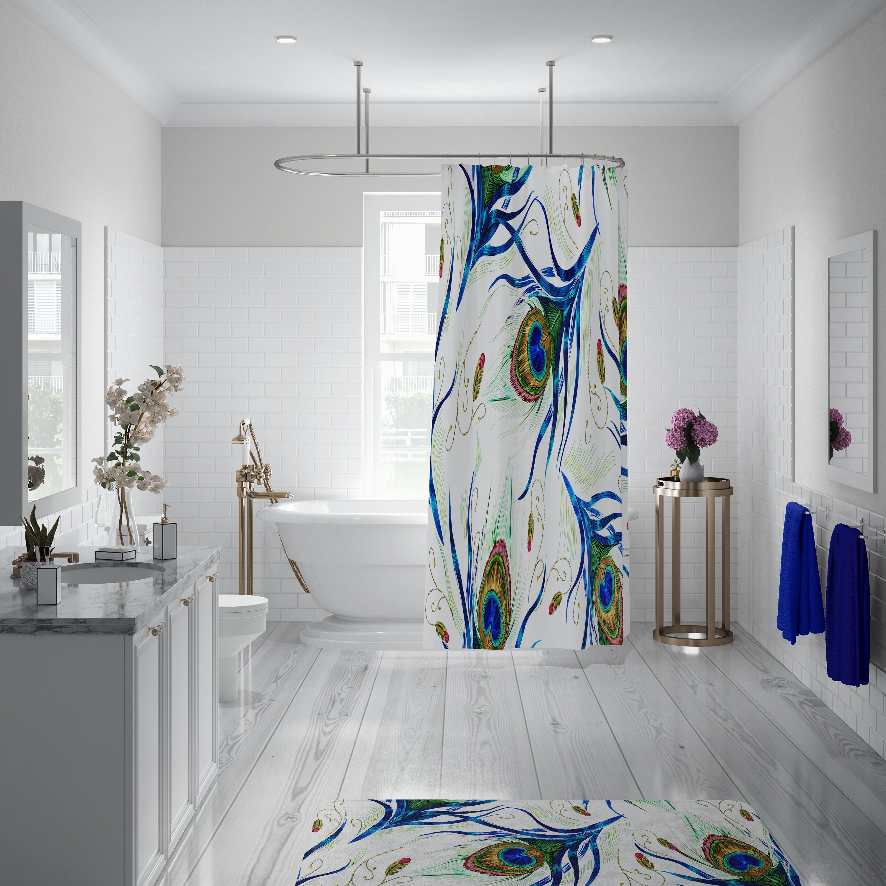Peacock Shower Curtain, Kids Bathroom Decor with Restroom Shower Curtain Options - Image 4