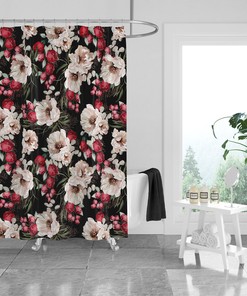 Peony Floral Shower Curtain - Elegant Bath Curtain with Optional Towels and Mat for Luxurious Bathroom Decor