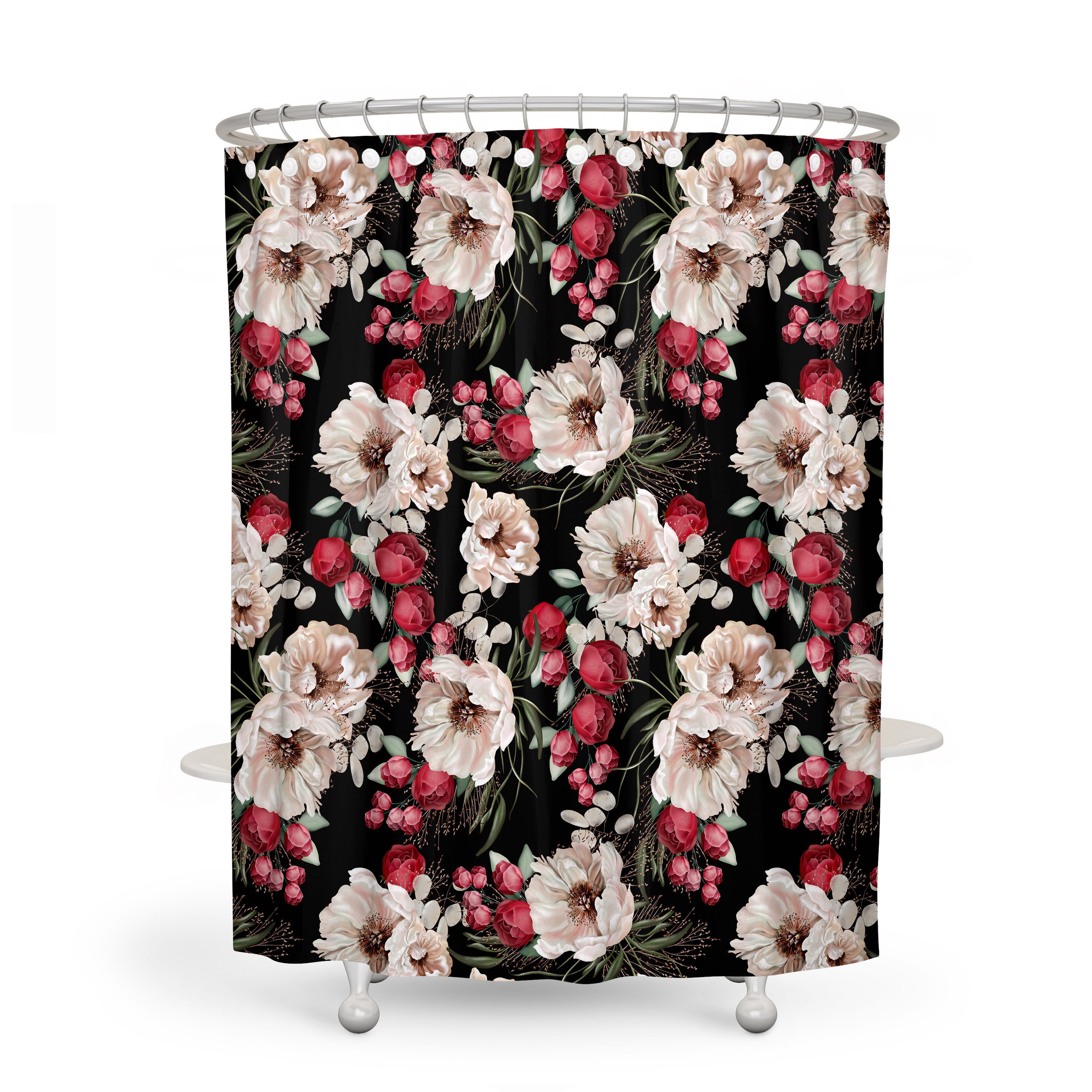 Peony Floral Shower Curtain - Elegant Bath Curtain with Optional Towels and Mat for Luxurious Bathroom Decor - Image 2