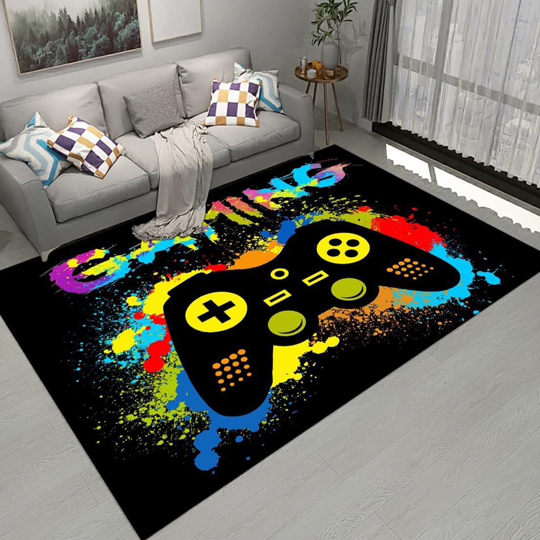 Perfect Gaming Floor Mat and Player Gift, Funny Gamer Area Rug - Orange and Black Controller Rug - Image 2