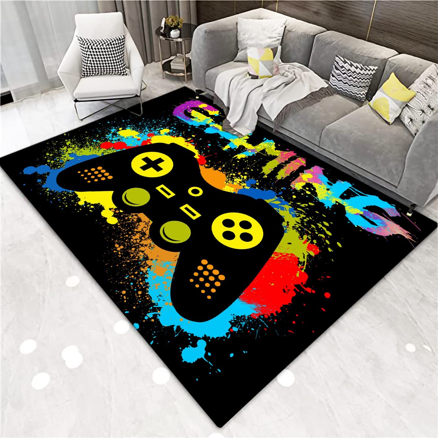 Perfect Gaming Floor Mat and Player Gift, Funny Gamer Area Rug - Orange and Black Controller Rug - Image 3