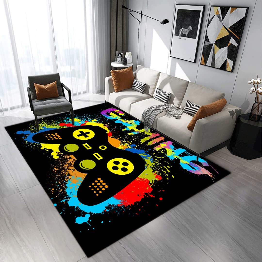Perfect Gaming Floor Mat and Player Gift, Funny Gamer Area Rug - Orange and Black Controller Rug - Image 4