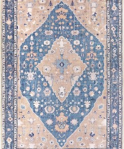 Persian Distressed Area Rug in Midblue/Pink Tint with Non-Slip Floor Carpet for Kitchen, Living Room or Laundry Room