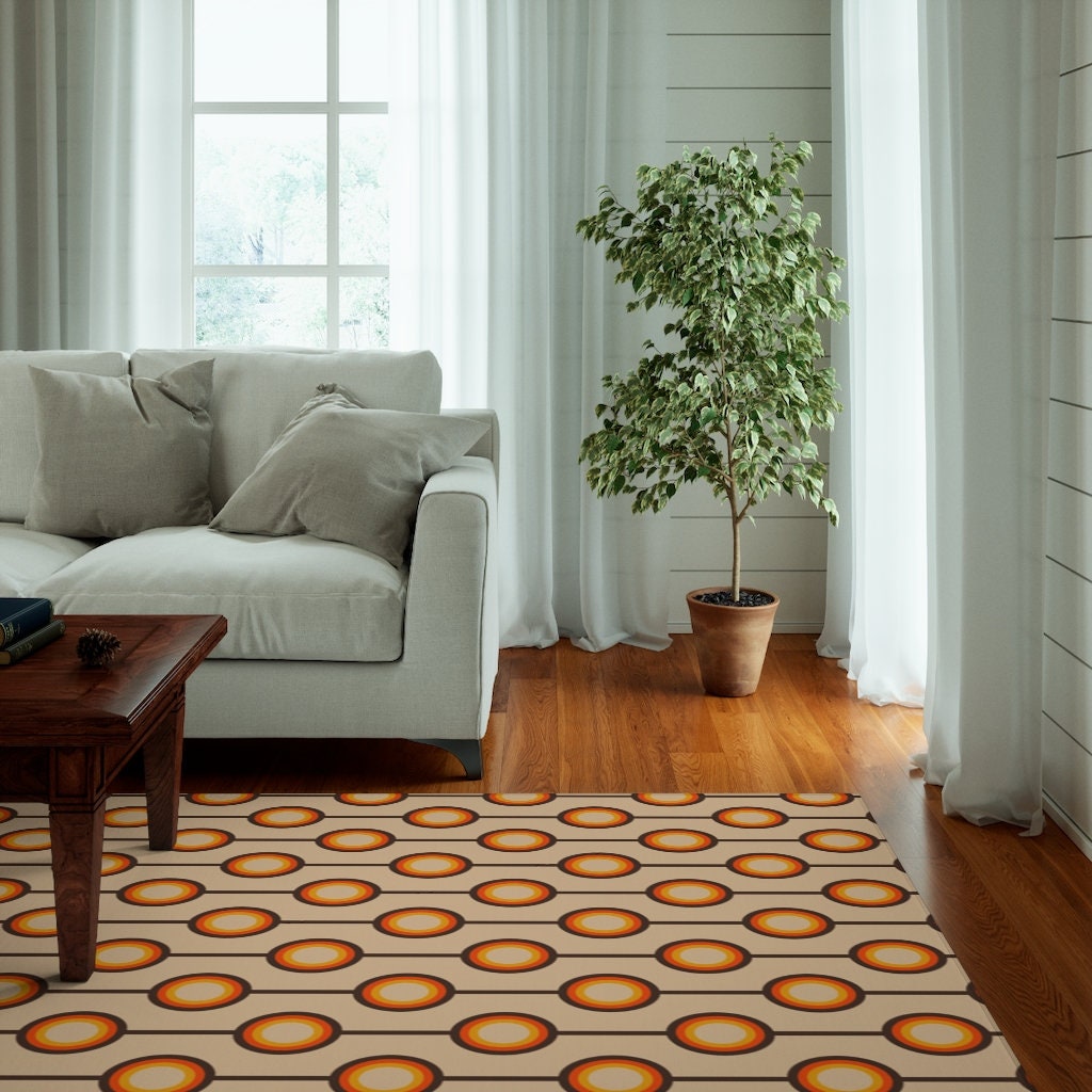 Personaliseerbaar Retro Tapijt voor Slaapkamer en Woonkamer: Boho 70s Decor with Vintage 70s Area Rug
