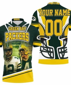 Personalized 3D Polo Shirt with All Over Print design for Green Bay Packers fans, Aaron Rodgers 12 and Brett Favre 4
