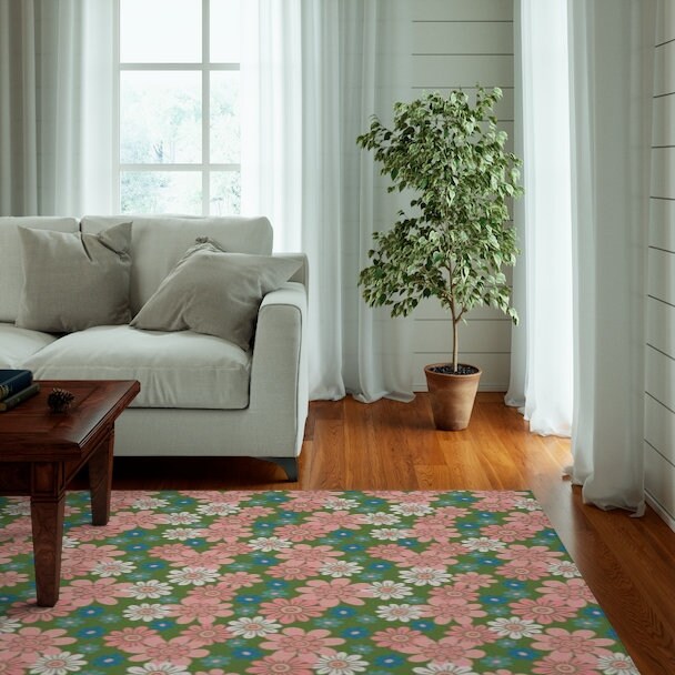 Personalized 70s Style Area Rug for Living Room or Bedroom Decor with 70s Rugs for Living Room
