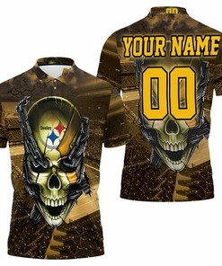 Personalized All Over Print Polo Shirt Featuring the Steelers Fans Skull Chain for Pittsburgh Steelers Enthusiasts