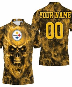 Personalized All Over Print Polo Shirt with Steelers Fans Skull in 3D All Over Print Design Pittsburgh Steelers Lovers