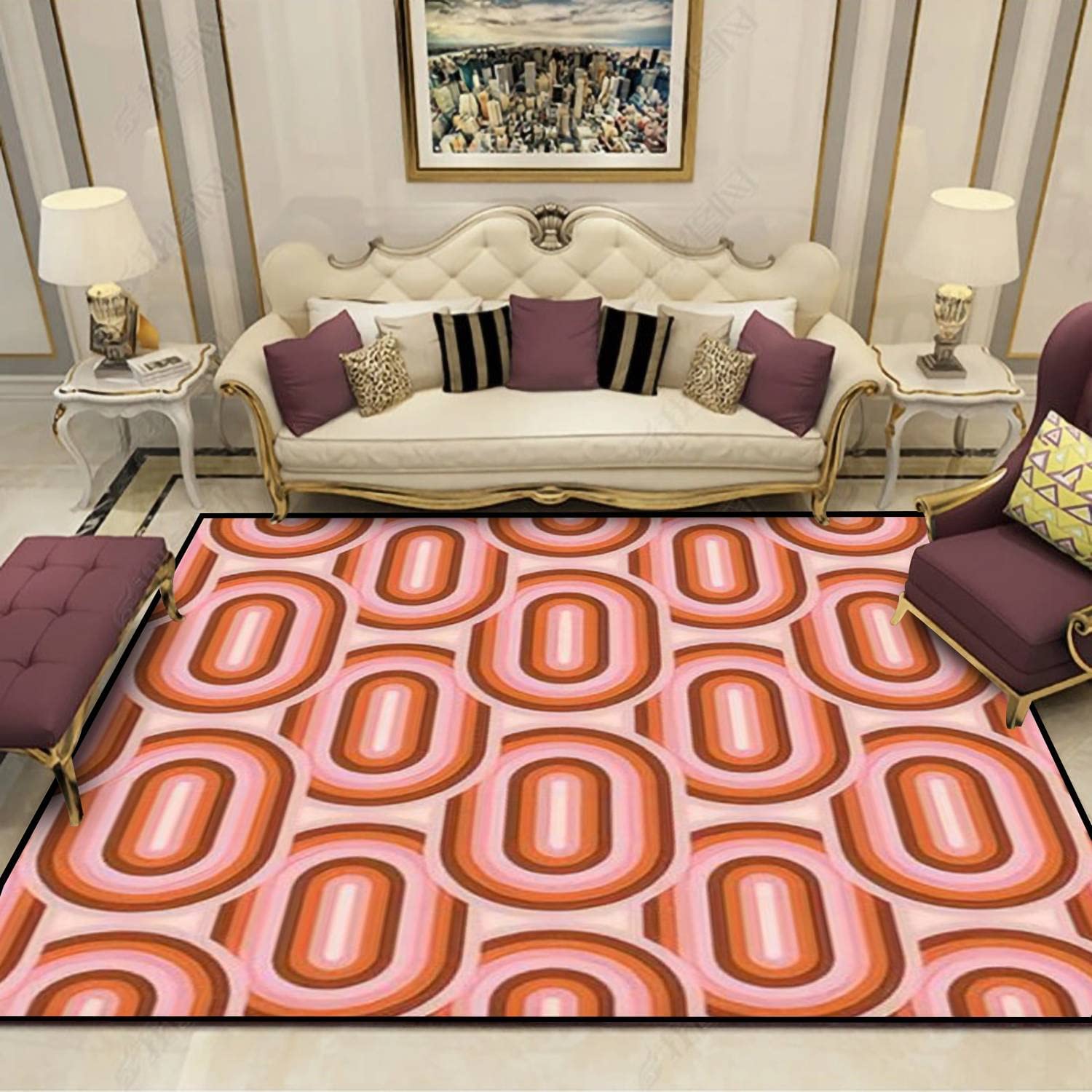 Personalized Area Rug 70s Retro Aesthetic Style Soft Non-Slip Floor Mat for Home Decor in Living Room or Bedroom