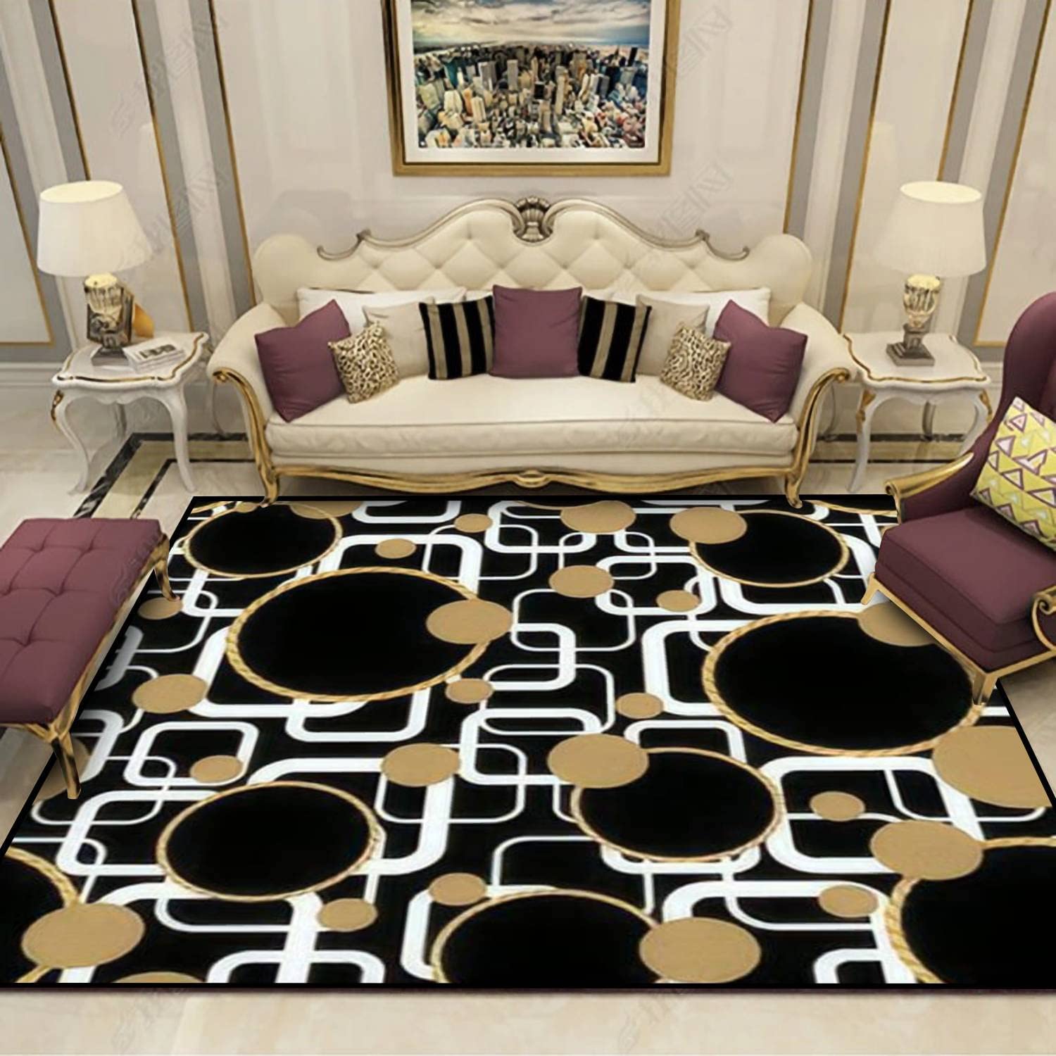 Personalized Area Rug Seamless Circles Abstract Soft Non-Slip Floor Mat for Home Decor in Living Room or Bedroom