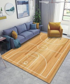 Personalized Basketball Court Floor with Wood Texture Area Rug - Non-Slip Carpet for Indoor and Outdoor Use