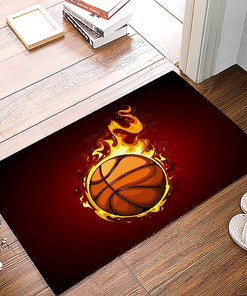 Personalized Basketball Fashion Enthusiasm Flame Black Area Rug for Boys' Room and Living Room Decoration