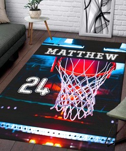 Personalized Basketball Hot Court Rug - Non Slip Play Runner Carpet for Hallway or Living Room with Name and Number