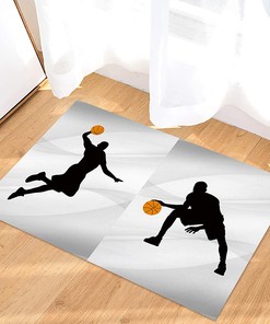 Personalized Basketball Player Silhouette Absorbent Area Rug for Boys' Room and Living Room Decoration