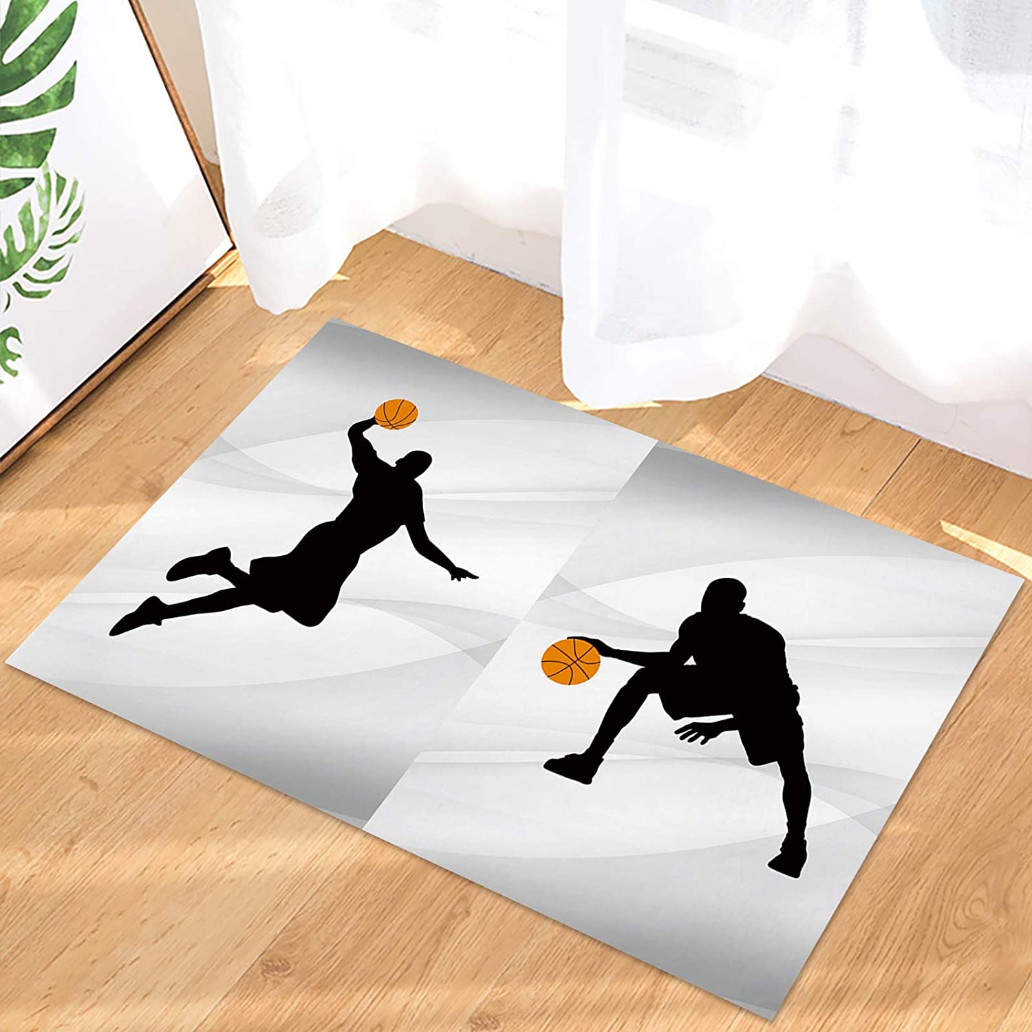 Personalized Basketball Player Silhouette Absorbent Area Rug for Boys' Room and Living Room Decoration