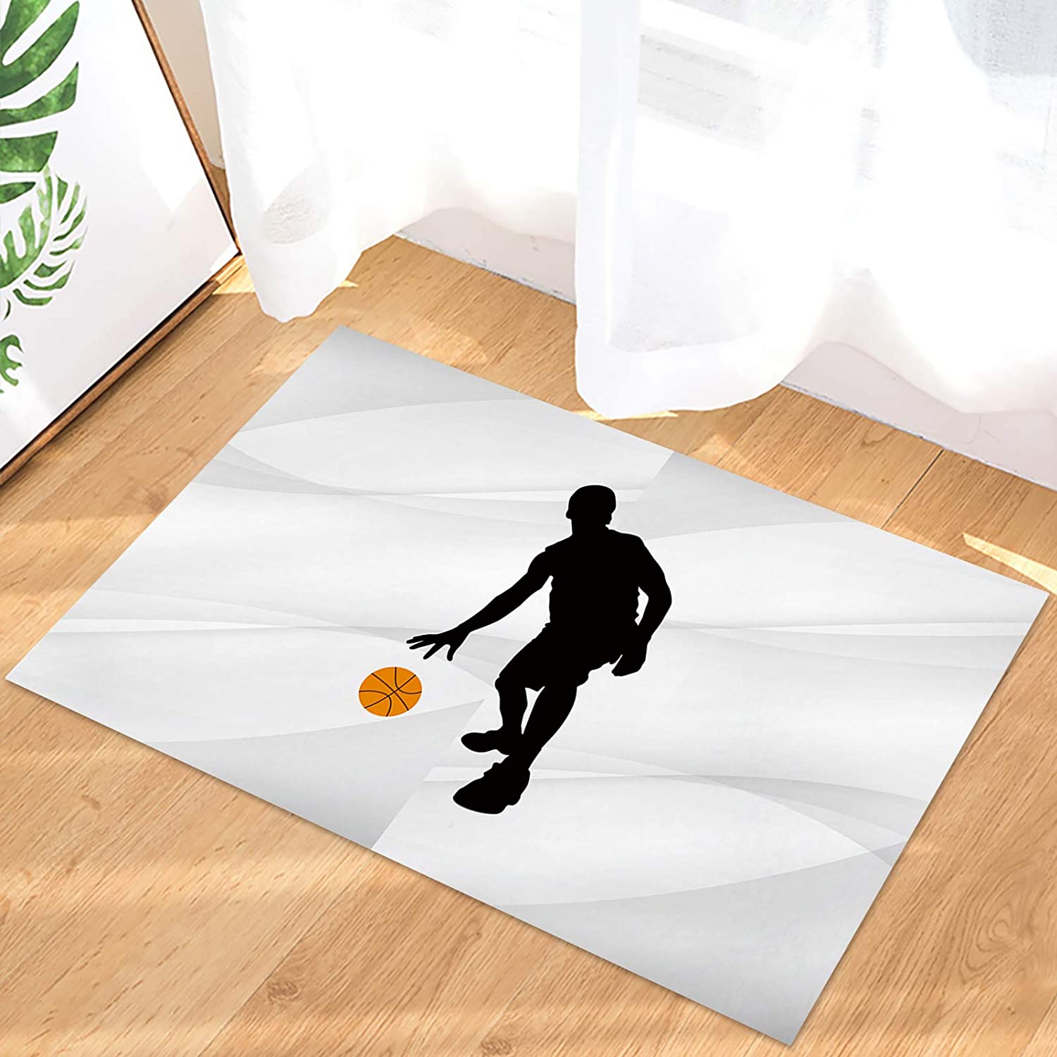 Personalized Basketball Player Silhouette Area Rug for Boys' Room and Living Room Decoration