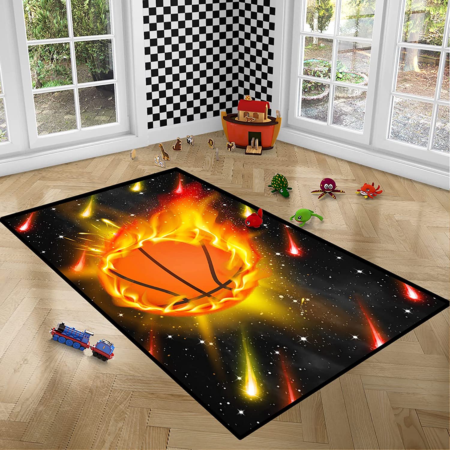 Personalized Basketball Rug - Unique Home Decor for Boys Bedroom and Playroom with Custom Text - Image 3
