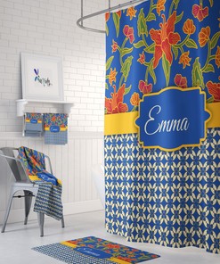 Personalized Batik Boho Shower Curtain and/or Bathroom Set Eclectic Tie Dye Design with Luxury Shower Curtains Print