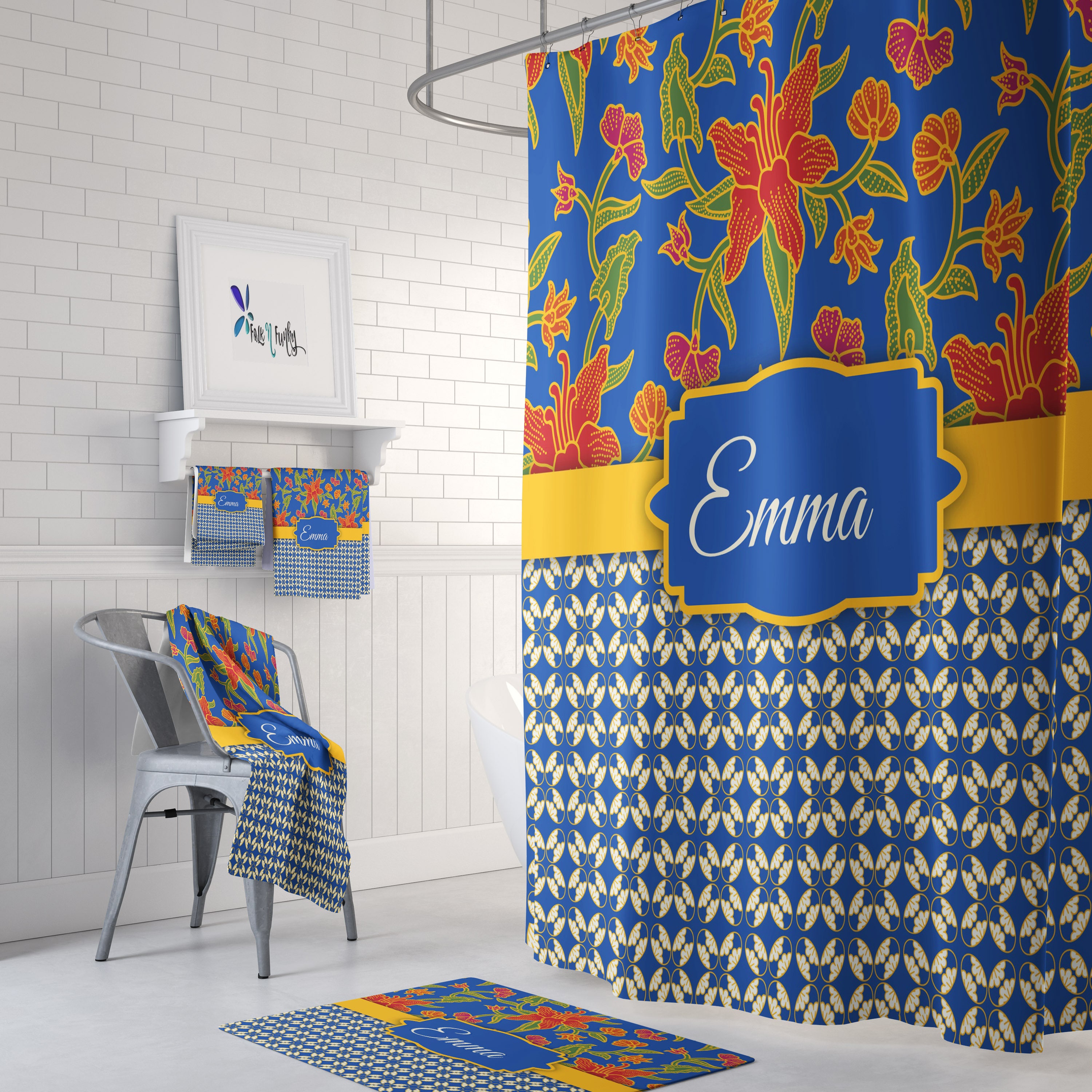 Personalized Batik Boho Shower Curtain and/or Bathroom Set Eclectic Tie Dye Design with Luxury Shower Curtains Print