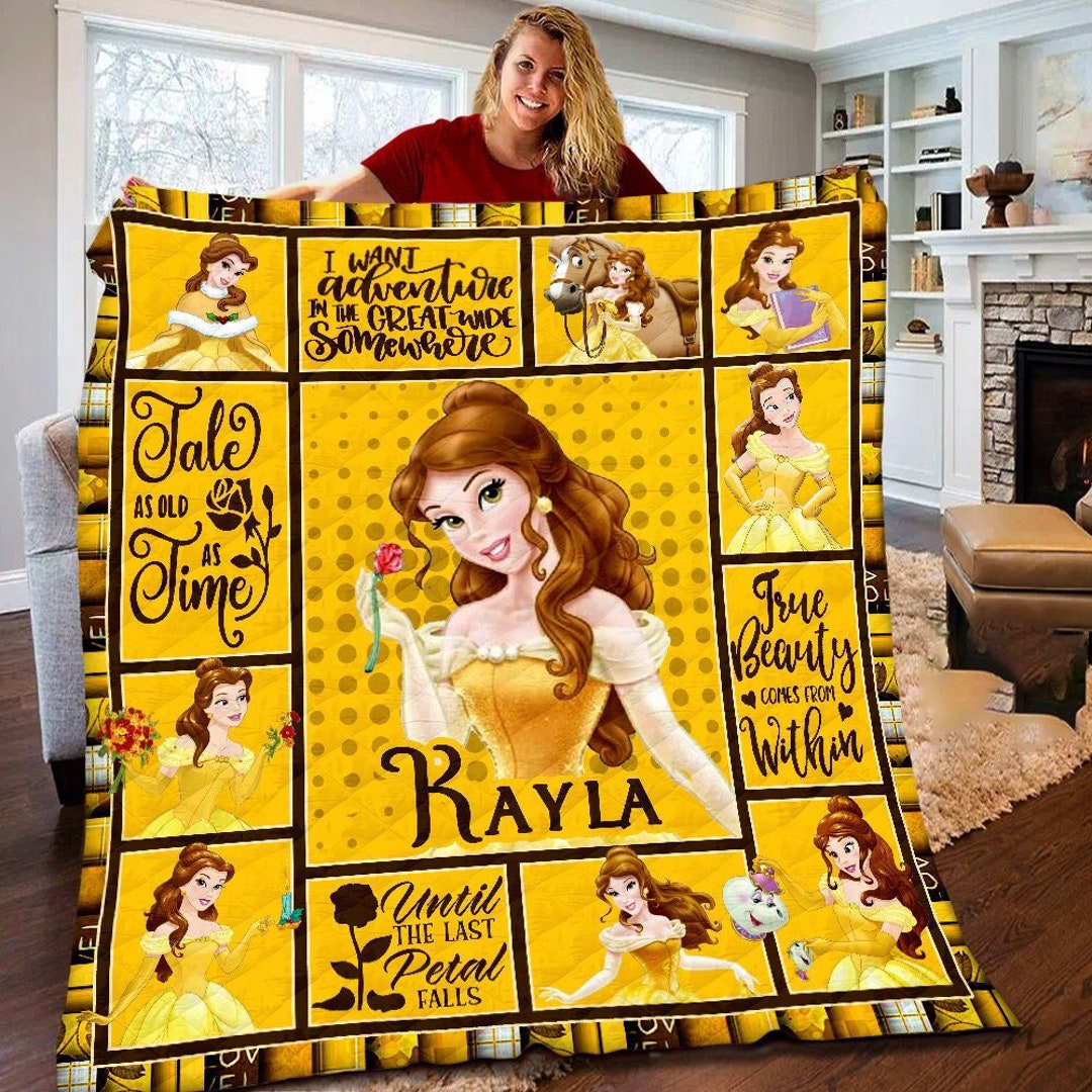 Personalized Belle Princess Lover Gift with Disney Beauty Blanket