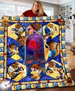 Personalized Belle Princess Lover Gift with Disney Beauty and the Beast Fleece Blanket featuring Custom Name