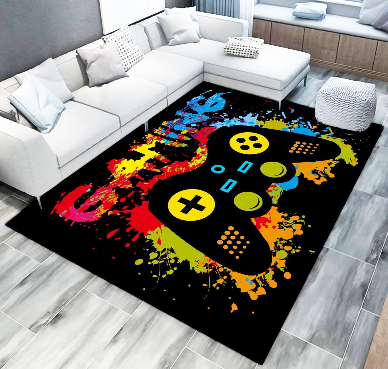 Personalized Black Carpet for Teen Gifts with 3D Printed Gamer Gamepad Controller Bedroom Area Large Rugs - Image 2