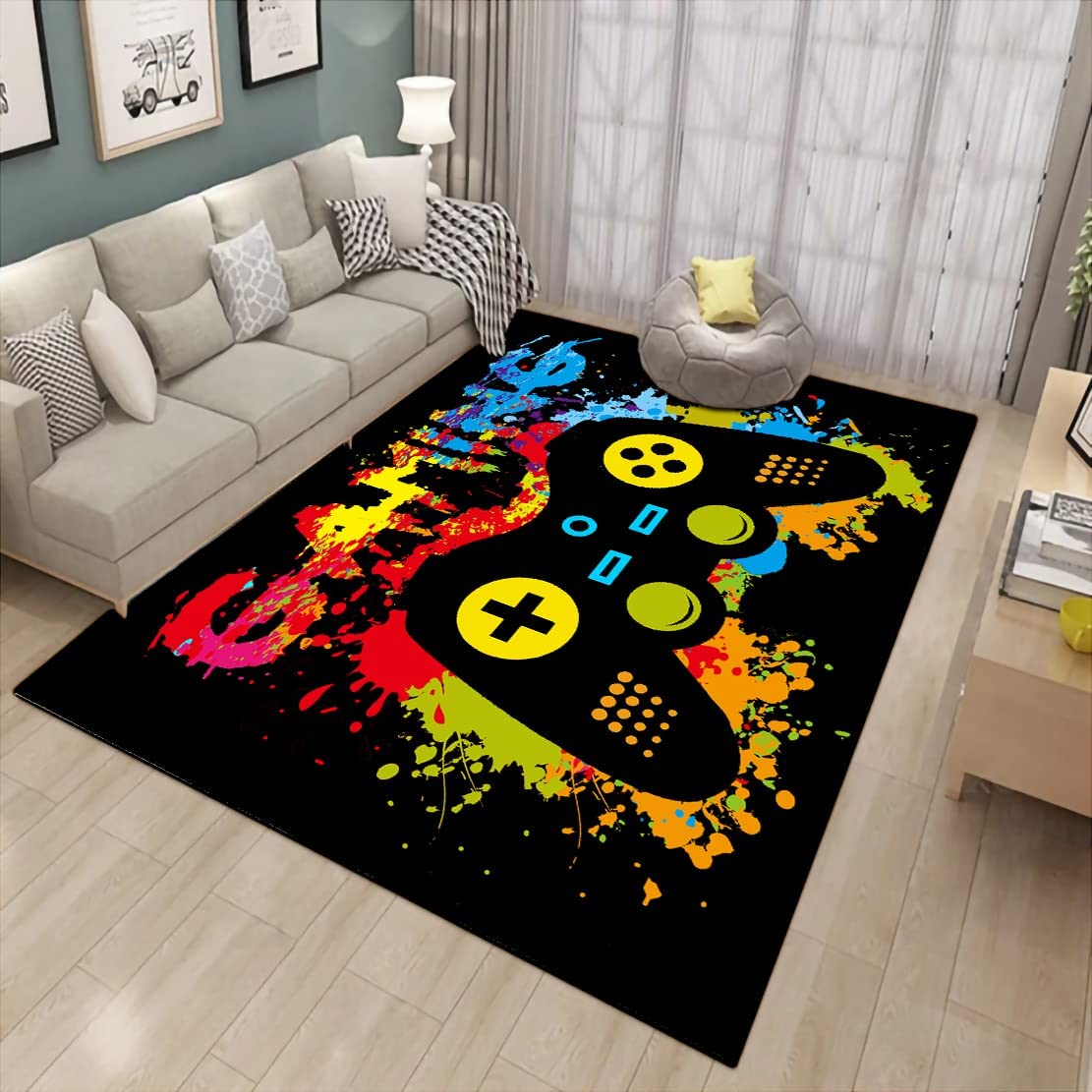 Personalized Black Carpet for Teen Gifts with 3D Printed Gamer Gamepad Controller Bedroom Area Large Rugs - Image 3