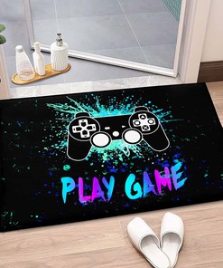 Personalized Black Gamer Gamepad Controller Rug for Boys Bedroom, Non-Skid Gaming Mat with Video Game Area Rugs
