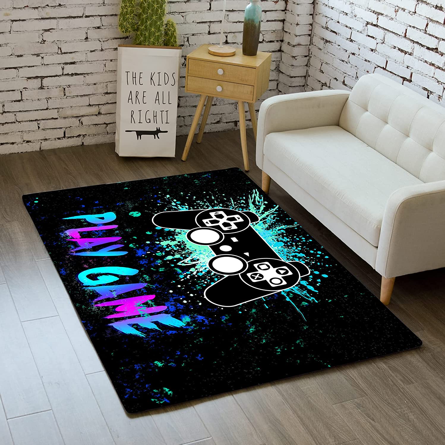 Personalized Black Gamer Gamepad Controller Rug for Boys Bedroom, Non-Skid Gaming Mat with Video Game Area Rugs - Image 2