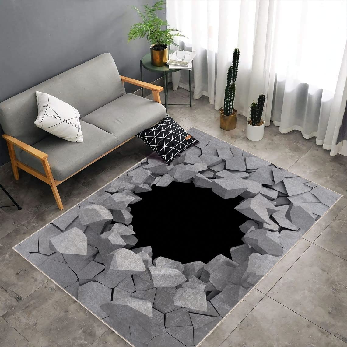 Personalized Black Hole Rug Featuring Optical Illusion, Perfect for Housewarming or Modern Bedroom Decor