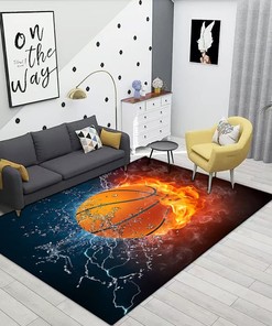 Personalized Boy Girl Kids Sports Area Rug - Soft Flannel Print Carpet for Boys and Girls with Basketball Design