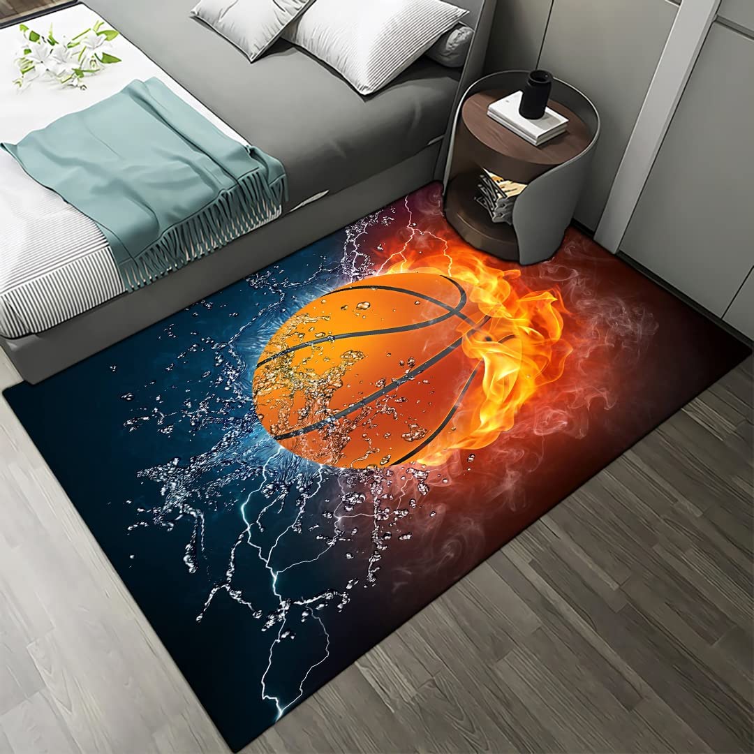 Personalized Boy Girl Kids Sports Area Rug - Soft Flannel Print Carpet for Boys and Girls with Basketball Design - Image 2