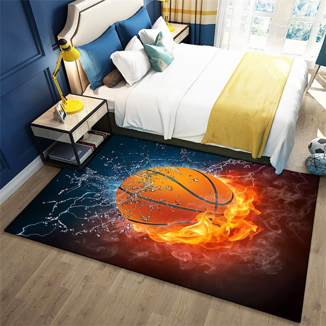 Personalized Boy Girl Kids Sports Area Rug - Soft Flannel Print Carpet for Boys and Girls with Basketball Design - Image 3
