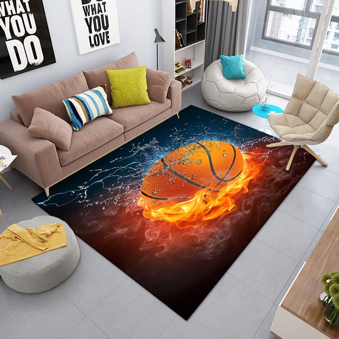 Personalized Boy Girl Kids Sports Area Rug - Soft Flannel Print Carpet for Boys and Girls with Basketball Design - Image 4