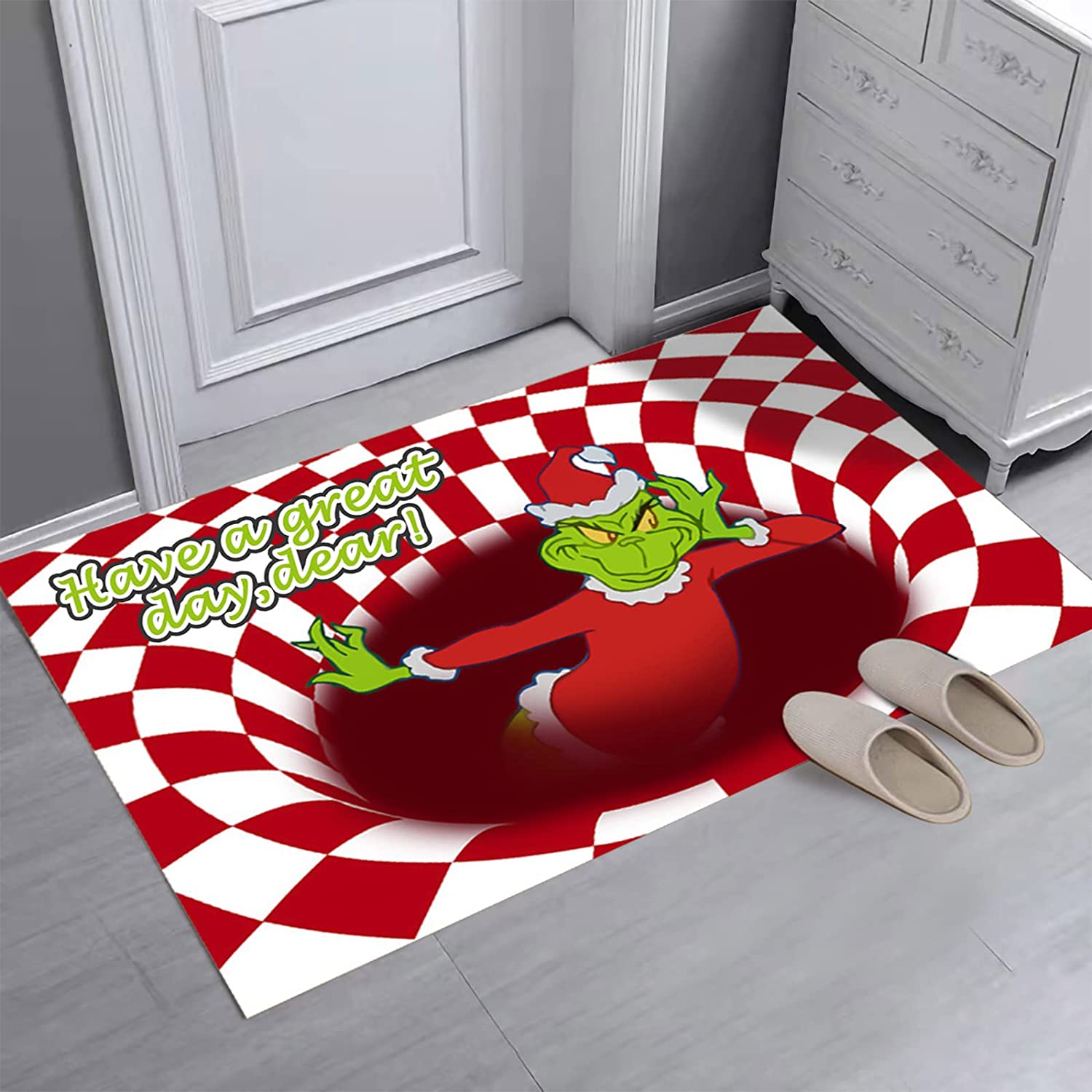 Personalized Christmas 3D IllusionRug for Home Decoration (16x32in, Red+White) with Optical Illusion Design - Image 2
