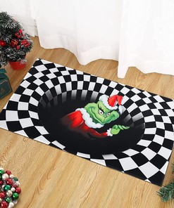 Personalized Christmas Grinchy Door Mat - A 3D Illusion Nightmare Kitchen Rug to Add Some Fun to Your Kitchen Decor