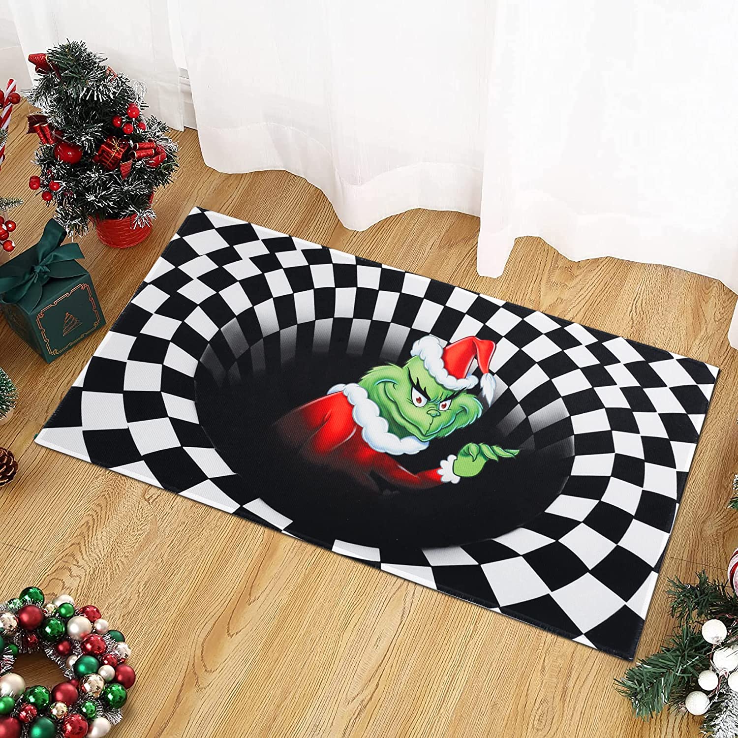 Personalized Christmas Grinchy Door Mat - A 3D Illusion Nightmare Kitchen Rug to Add Some Fun to Your Kitchen Decor
