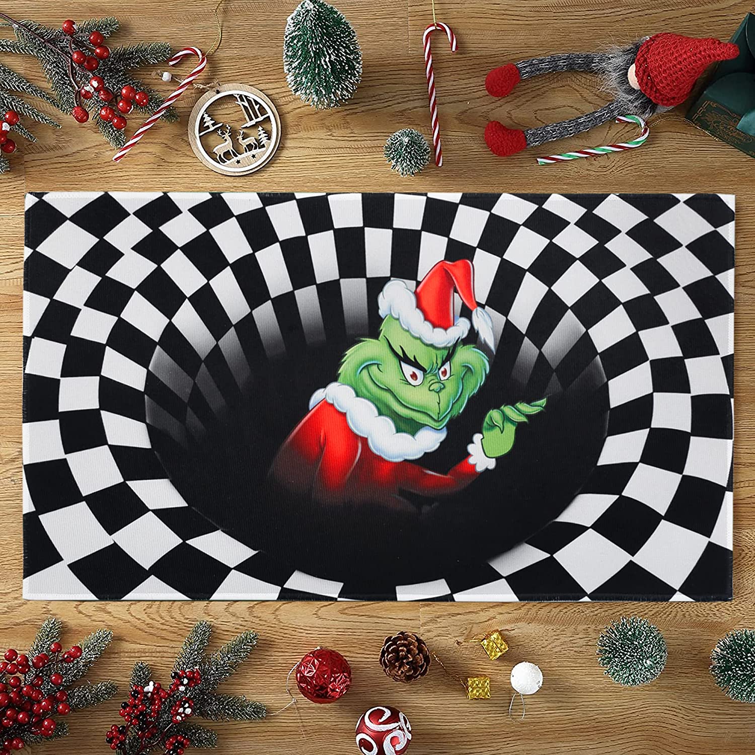 Personalized Christmas Grinchy Door Mat - A 3D Illusion Nightmare Kitchen Rug to Add Some Fun to Your Kitchen Decor - Image 2