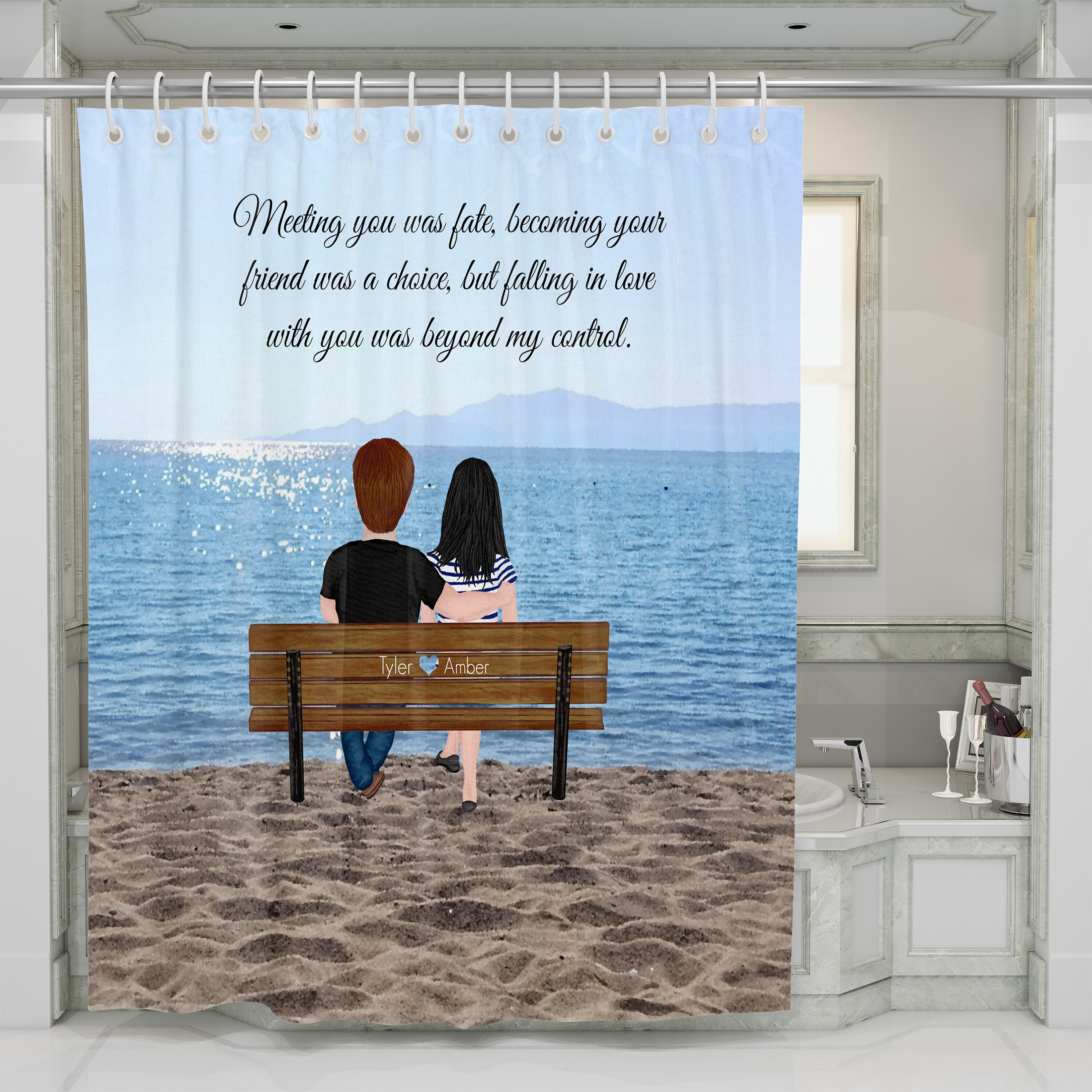Personalized Couple Shower Curtain with Romantic Quote and Custom Bathroom Decor - Image 2