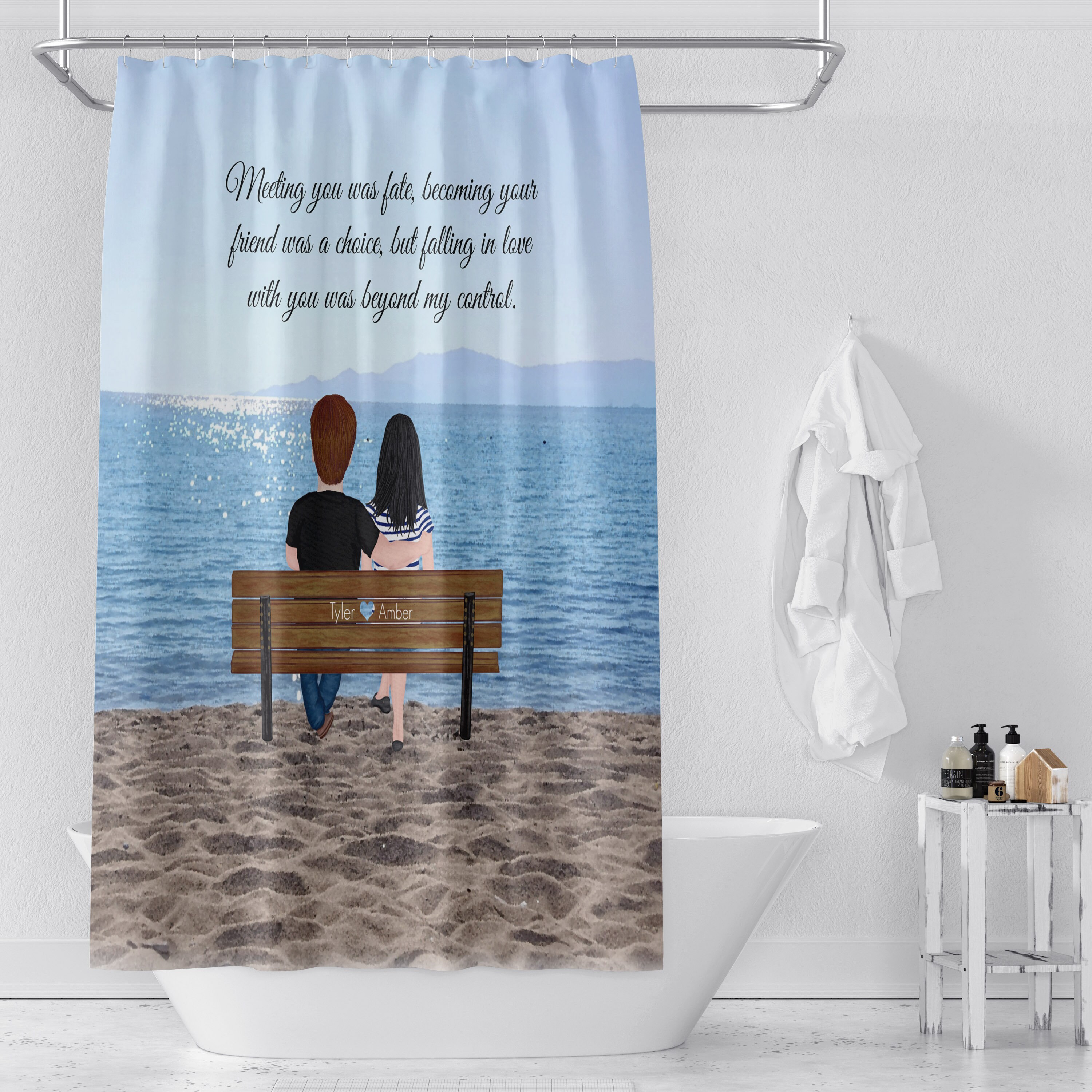 Personalized Couple Shower Curtain with Romantic Quote and Custom Bathroom Decor - Image 3