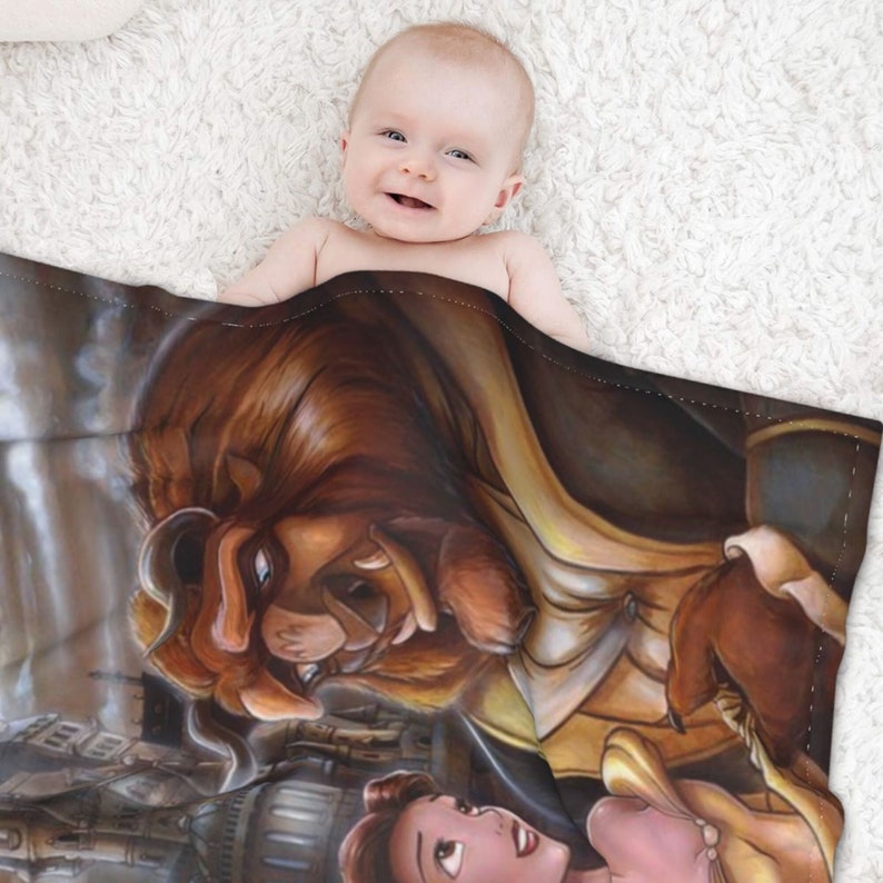 Personalized Creative Disney Beauty and the Beast Blanket - Custom Name Baby Gift Home Decor - Image 3