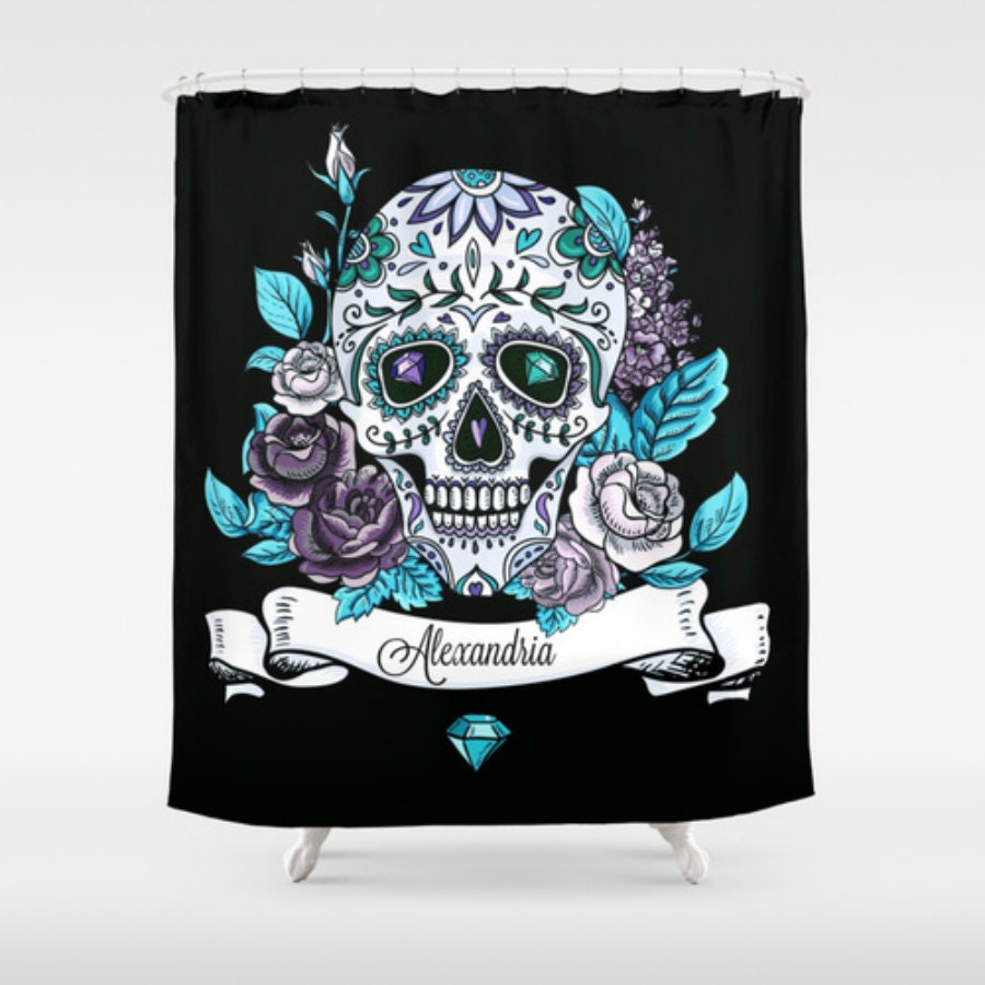 Personalized Diamond Skull Shower Curtain Set with Gothic Bath Accessories - Image 2