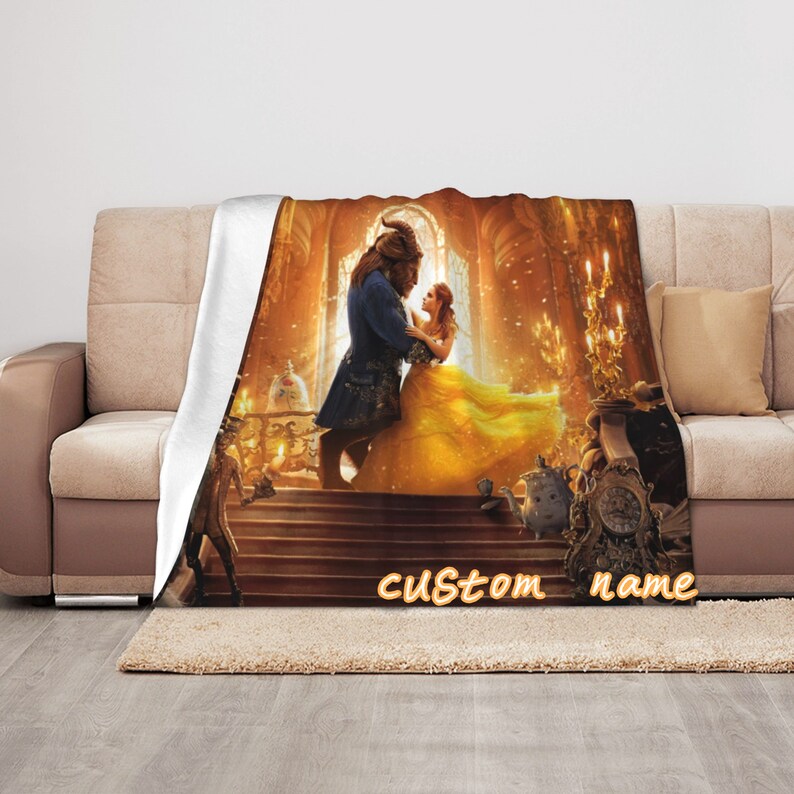 Personalized Disney Baby Boy Blanket Featuring Beauty and the Beast Characters - Image 2