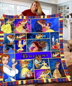 Personalized Disney Beauty and The Beast Fleece Blanket, Custom Name Blanket, Princess and the Beast Bedding