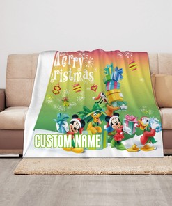 Personalized Disney Custom Name Anime Flannel Mickey and Minnie Throw Blanket - Add Some Disney Magic to Your Home