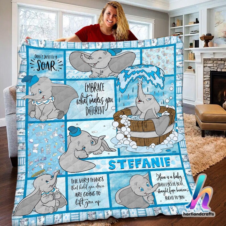 Personalized Disney Dumbo Fleece and Sherpa Blanket, Disney Dumbo Characters, Kids' Christmas Gifts and Birthday Gifts - Image 2