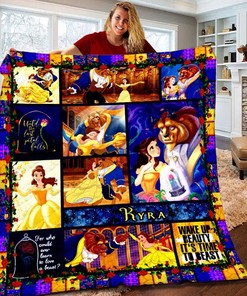 Personalized Disney Movies Birthday Gift with Beauty and the Beast Fleece Blankets, Disney Lover Gift